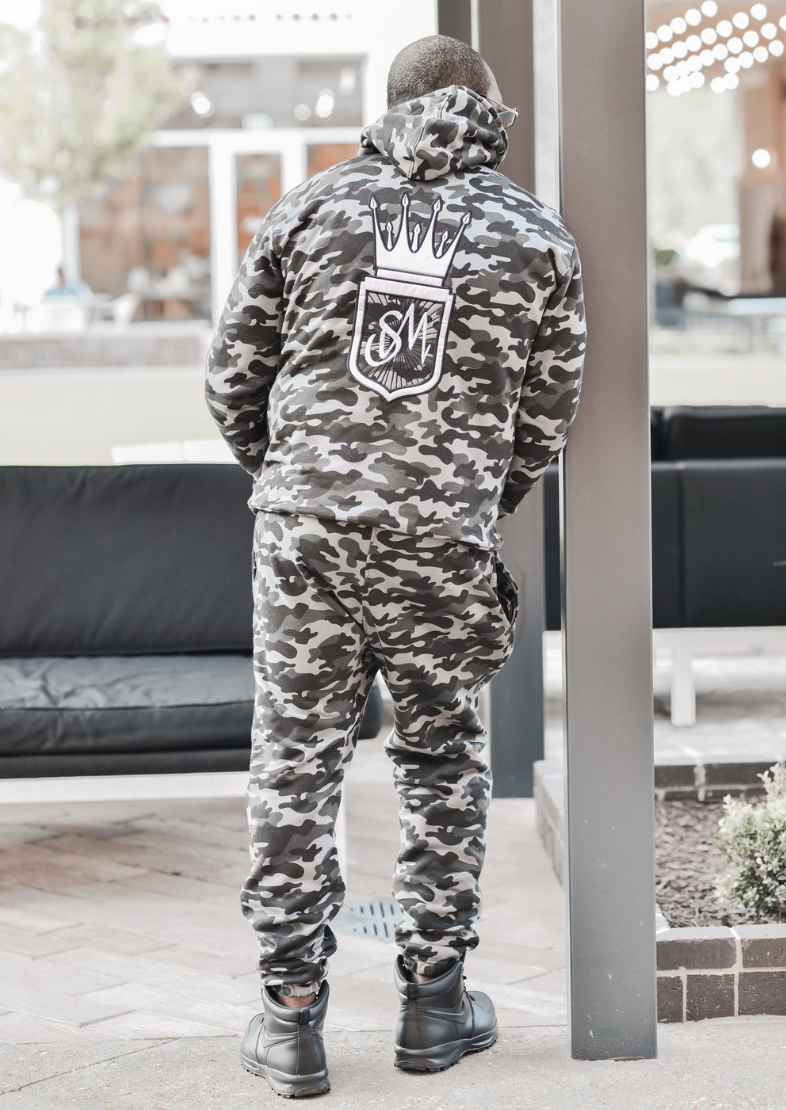 Unisex Black and White Camouflage Joggers Set